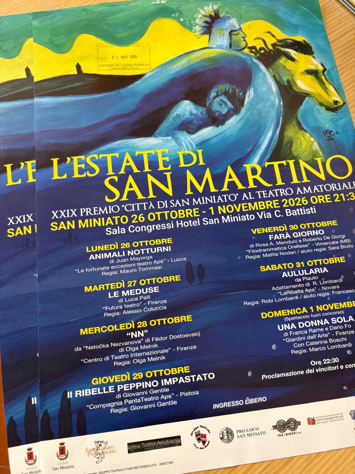 L’estate di San Martino, al via la XXIX edizione del Premio Città di San Miniato al Teatro amatoriale
