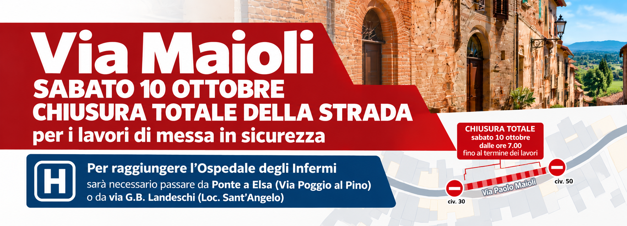 Via Maioli, sabato 10 ottobre chiusura totale della strada per i lavori di messa in sicurezza
